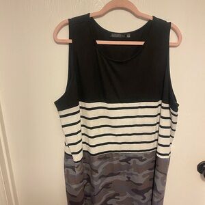 Black and Gray Striped Camo Mini Dress